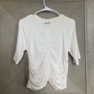 Dkny White Ruched 3/4 Sleeve Blouse